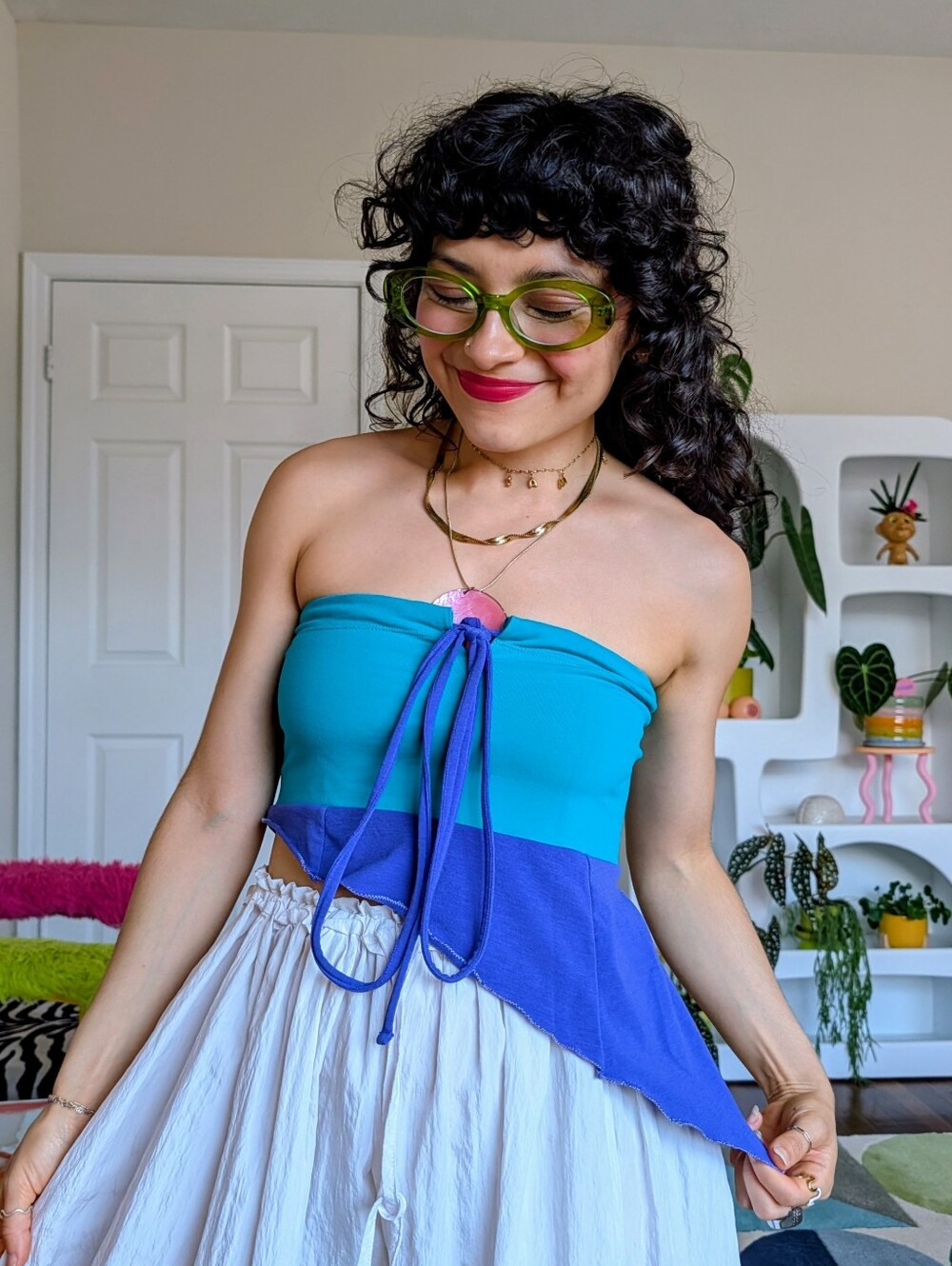 Prana blue and teal color-blocked tube top